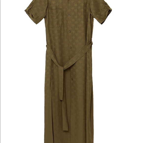 NWT Zara Green Khaki Satin Star Print Shirt Dress - Picture 7 of 8